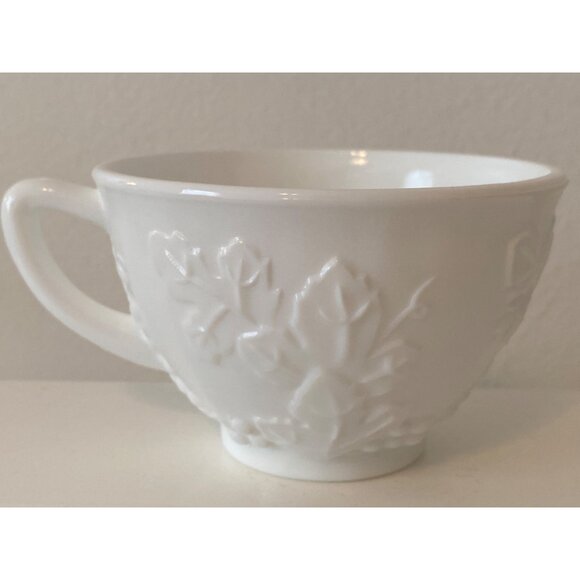 White Milk Glass Punch Tea Cup Grapes Leaves Replacement Vintage - Picture 6 of 12